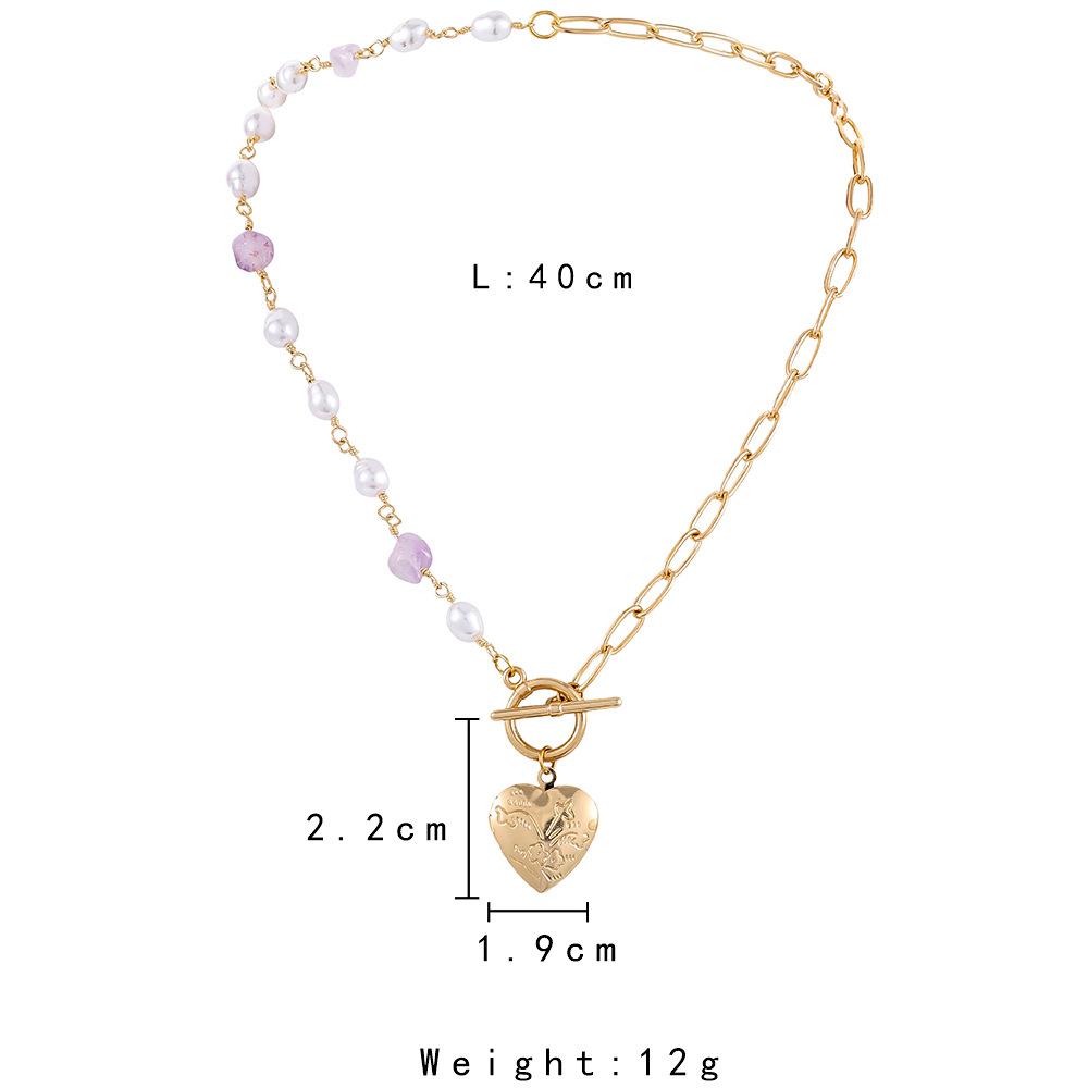 Love Pendant Can Open Peach Heart Photo Box Pearl Stone Stitching Clavicle Chain Necklace Female