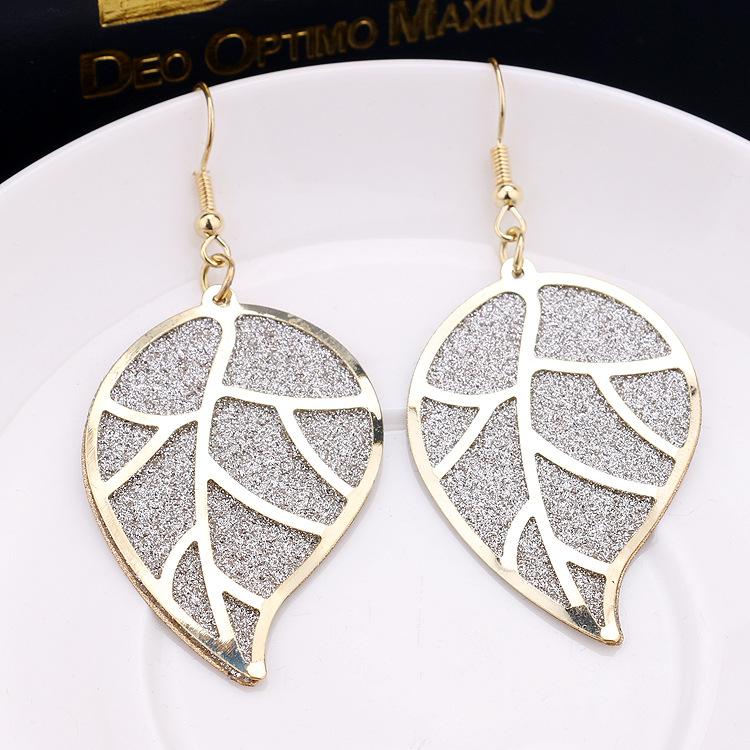Fashion Versatile Leaf Swing Earrings Indian Grid Hollow Frosted Earrings Jewelry
