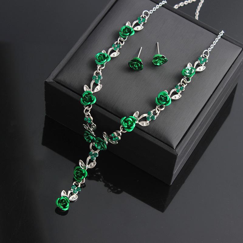 Fashion Simple Flower Necklace Earring Set Paint Flower Pendant Bridal Accessories