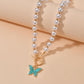 Simple Super Fairy Pearl Necklace Fashion Drop Oil Alloy Butterfly Necklace Ladies Jewelry
