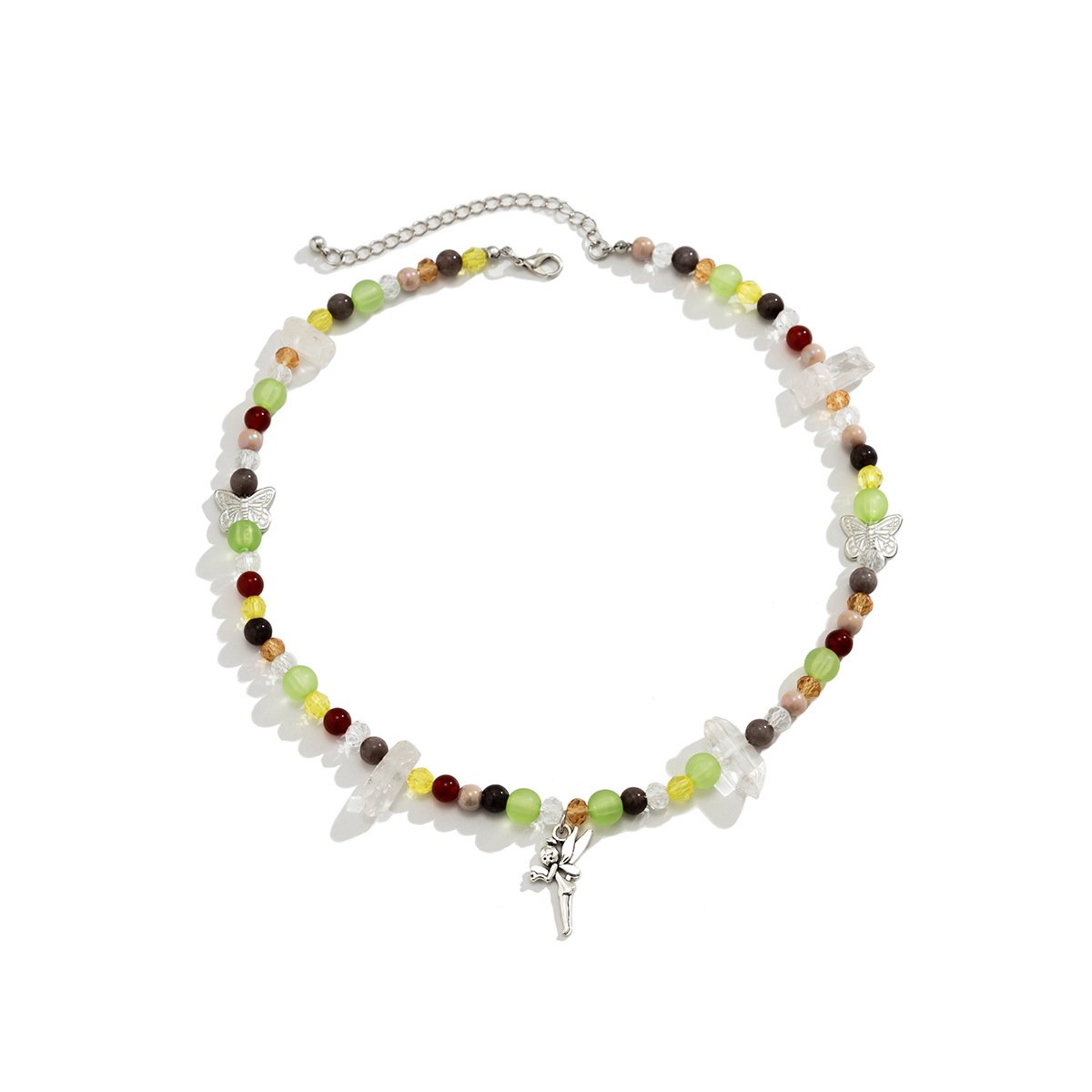 Ornament Mori pastoral elf small butterfly necklace female simple imitation crystal beaded metal necklace