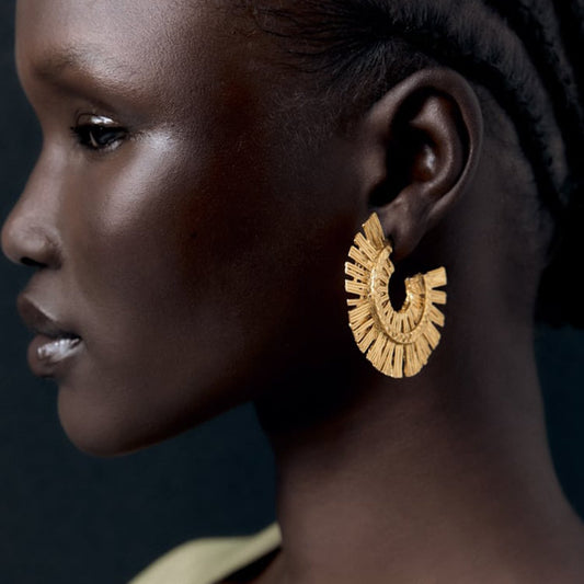 E194 Exaggerated metal C-shaped earrings ZA personality geometric heavy texture retro simple earrings