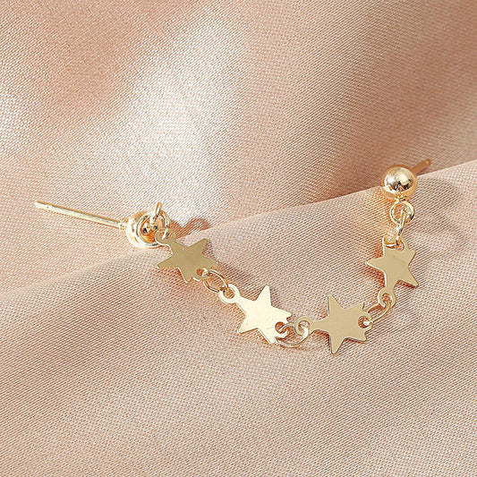 ins simple personality star ear clip cold metal one-piece hole-free chain earrings girls