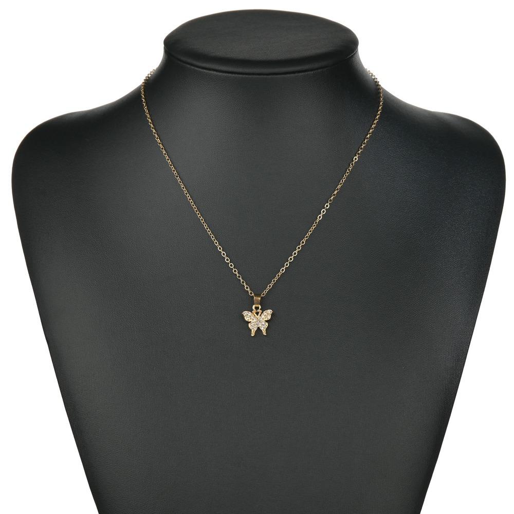 Fashion Rhinestone Butterfly Pendant Necklace Simple Clavicle Chain Accessories