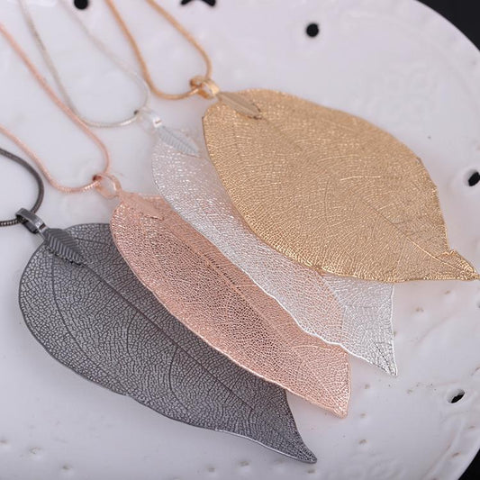 Real leaf specimen necklace fashion simple leaf pendant sweater chain necklace jewelry