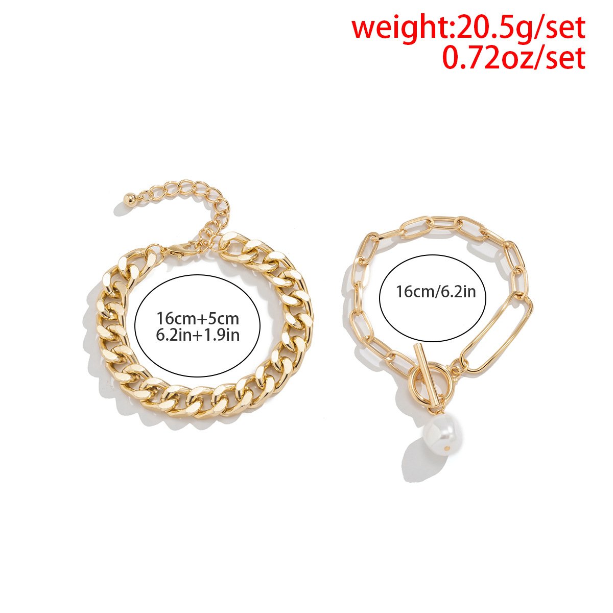 Jewelry Retro Simple Imitation Pearl Pendant Bracelet Set Hip Hop Geometric Metal Chain Jewelry