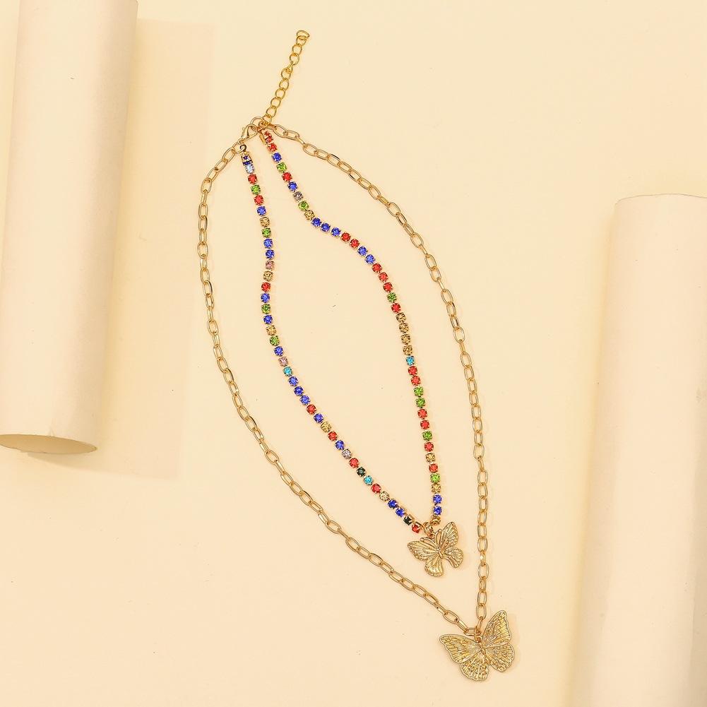 Jewelry Fashion Double Color Diamond Butterfly Necklace Ins Simple Design Temperament Versatile Clavicle Necklace