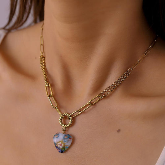 Personalized Stainless Steel Gold Love Glazed Flower Pendant Titanium Steel Sweet Cool Clavicle Necklace For Women