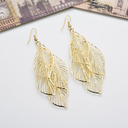 Fashion Hollow Metal Leaf Earrings Stud Earrings