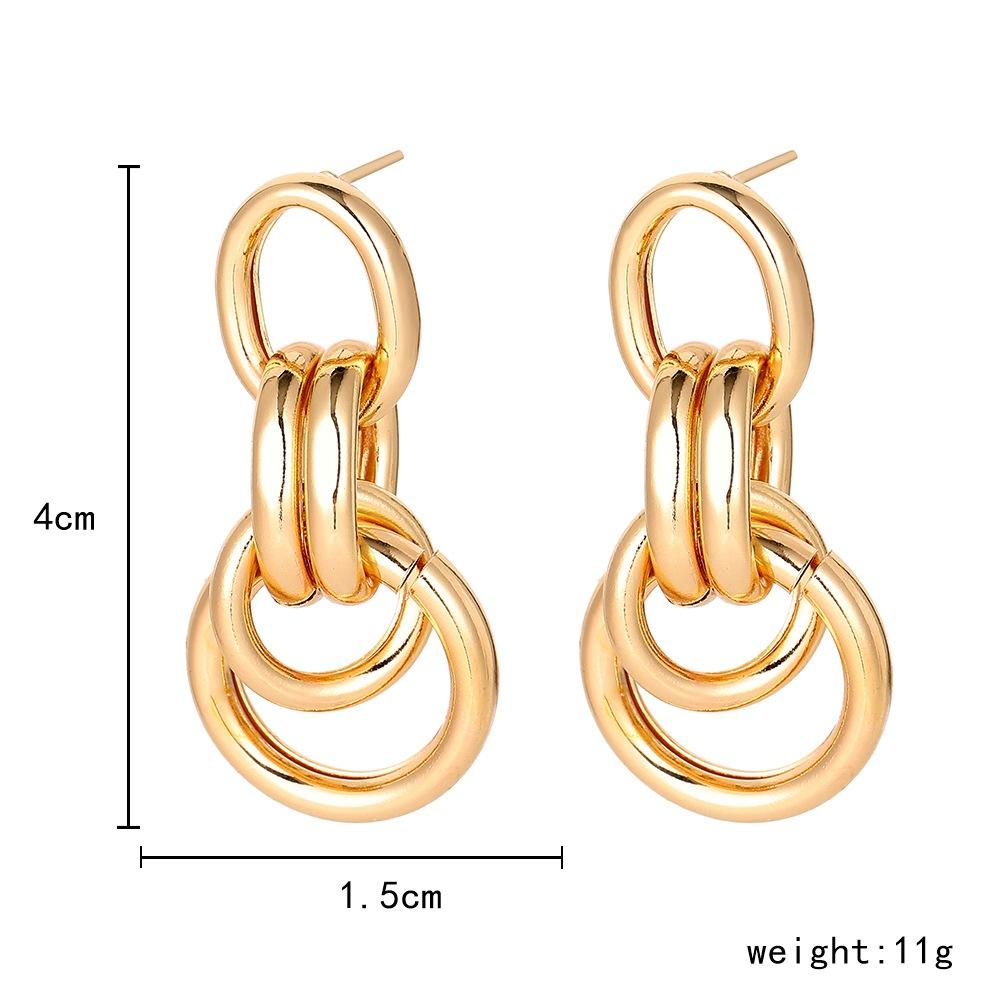 Fashion Versatile Personality Unique Metal Imitation Chain Circle Geometric Mosaic Ladies Earrings
