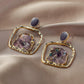 Fashion square hollow gravel drop glue earrings women's personality back shape temperament inlaid zircon earrings jewelry