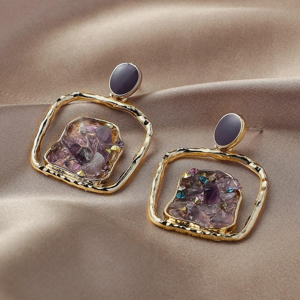 Fashion square hollow gravel drop glue earrings women's personality back shape temperament inlaid zircon earrings jewelry