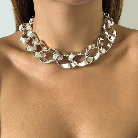 Jewelry Hip Hop Trend Geometric Metal Buckle Clavicle Necklace Punk Aluminum Chain Clavicle Necklace