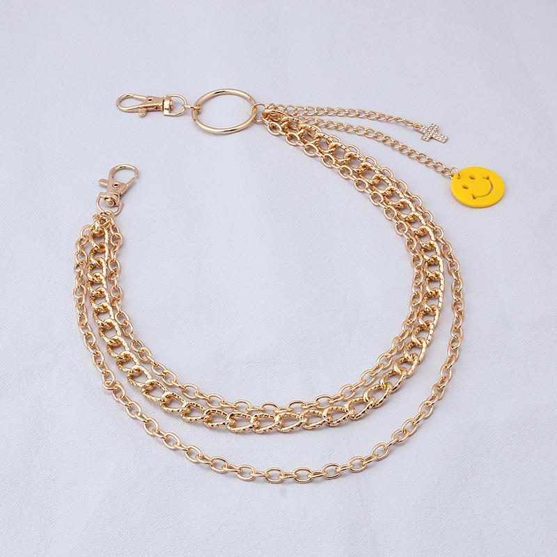 Personalized acrylic smiley face pendant metal multi-layer gold pants chain decoration jeans versatile trendy waist chain