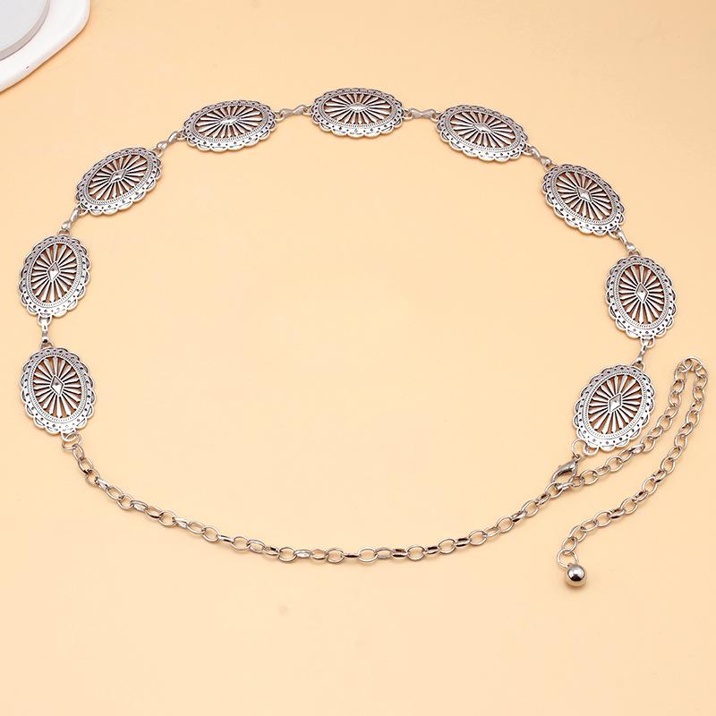 Personalized oval hollow flower plate metal waist chain babes ethnic geometric hip-hop punk retro body chain female