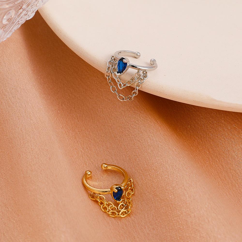 Dongdaemun no ear hole chain ear clip personality copper inlaid zircon C-shaped ear bone clip integrated ins cold