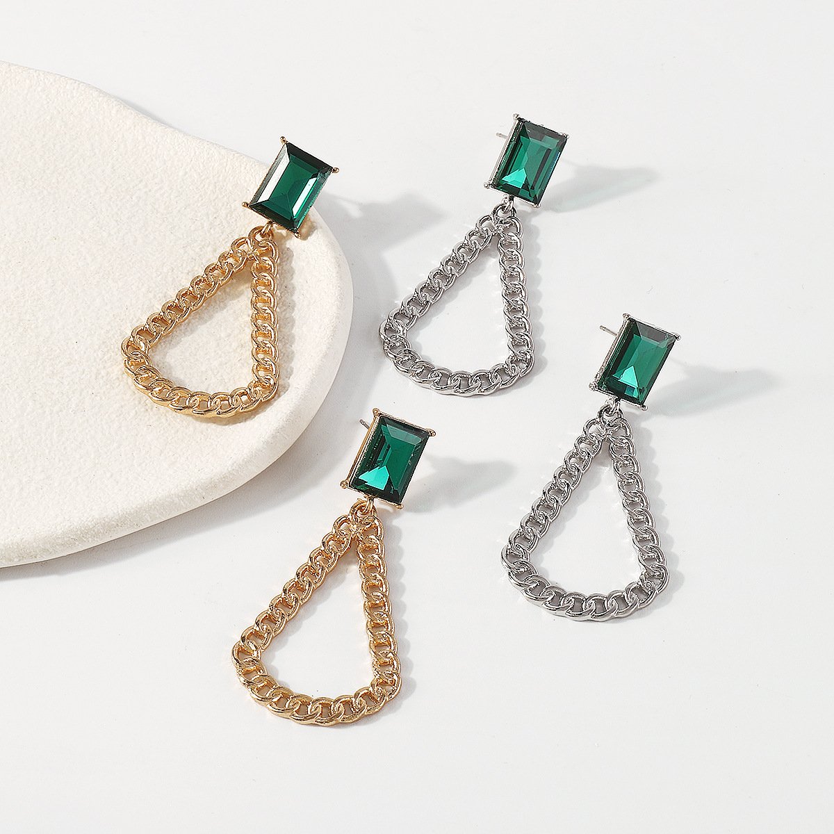 E1836 Jewelry Water Drop Chain Hollow Simple Earrings Temperament Retro Small Square Diamond Stud Earrings