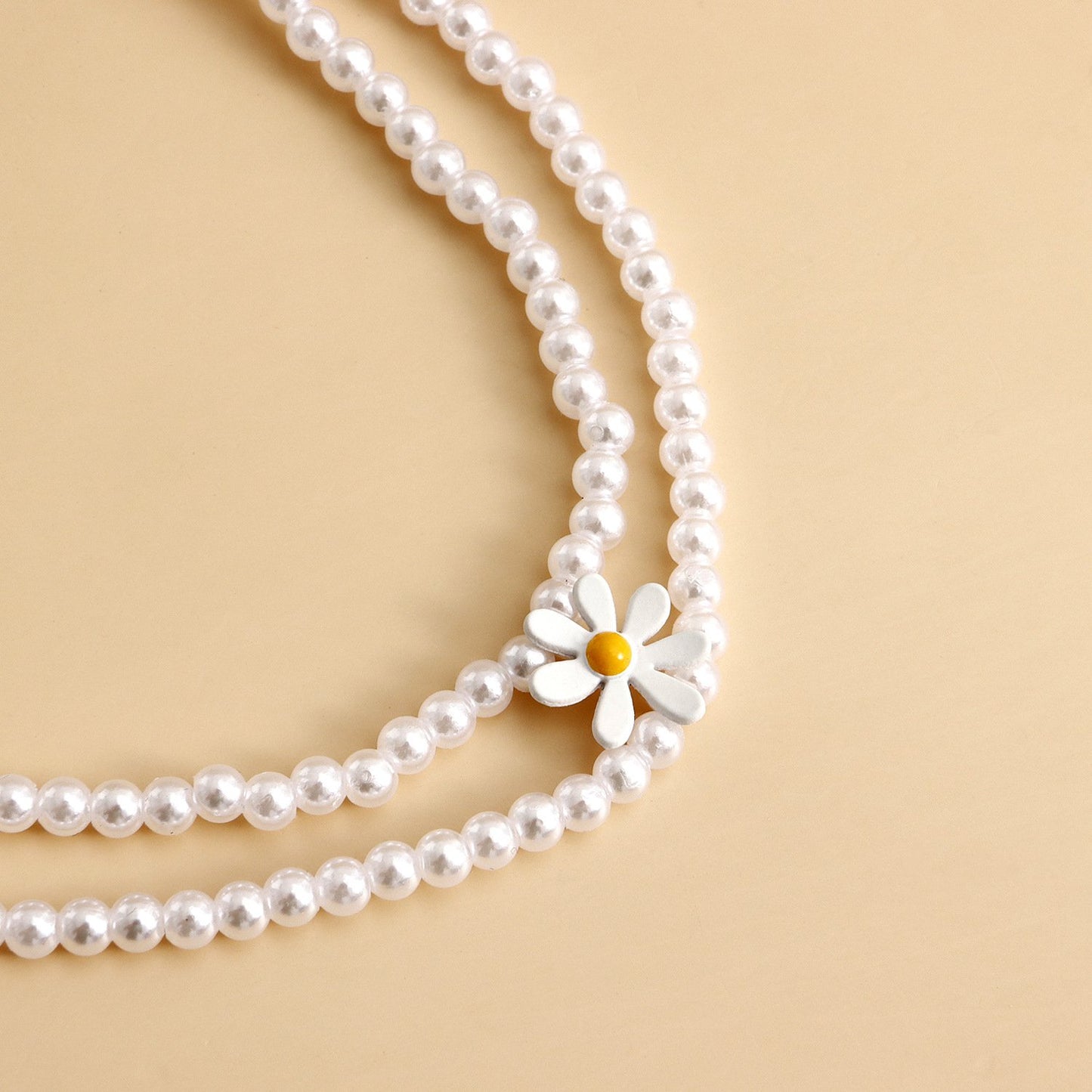 Jewelry Small Fresh Double Beaded Necklace Baby Bead Flower Pendant Necklace Female Beaded Necklace