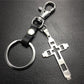 Grid Hollow Cross Stainless Steel Pendant Leather Keychain Couple Gift Small Gift