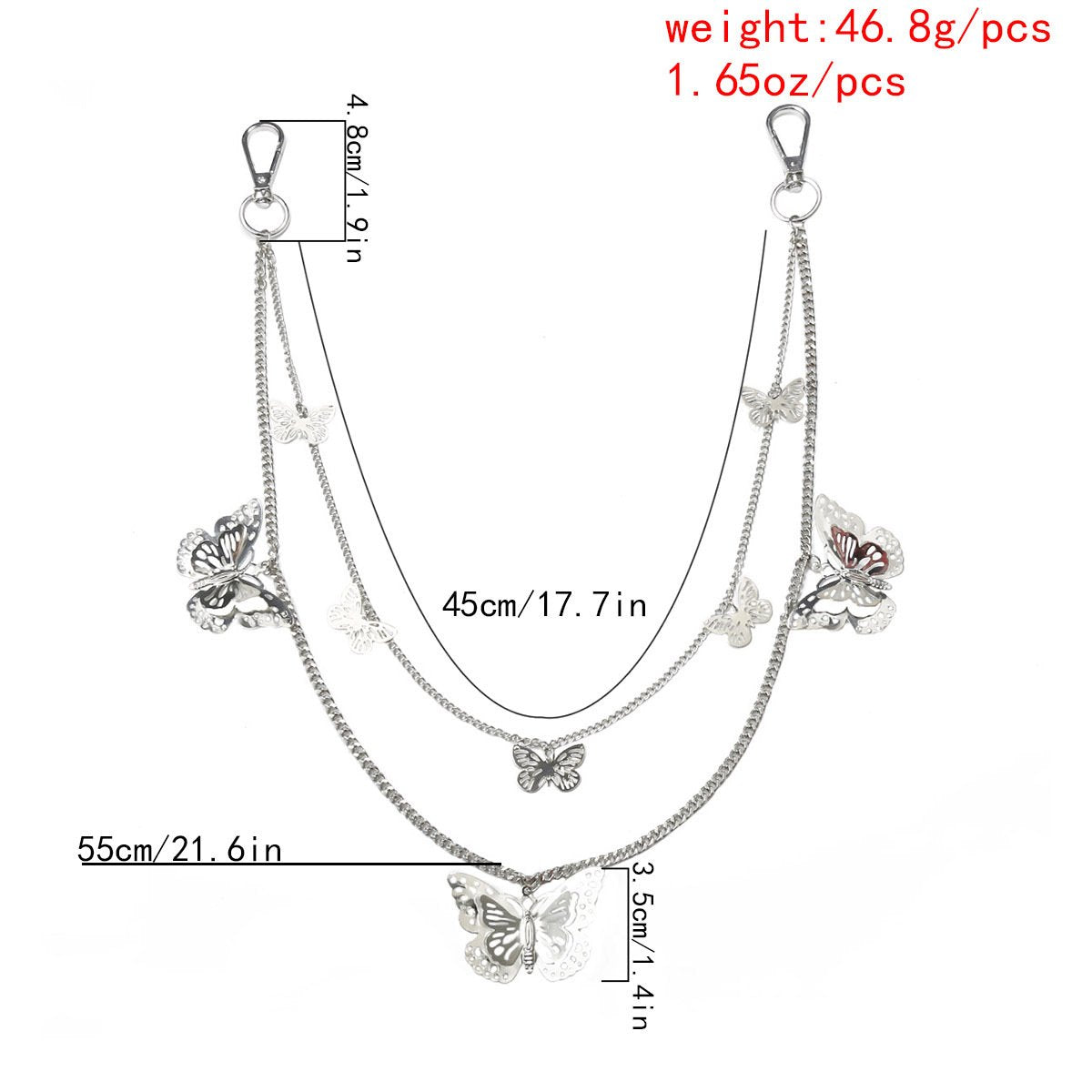 Waist chain female ins net red double layer retro butterfly pants chain belt punk hip-hop pants hanging chain accessories tide