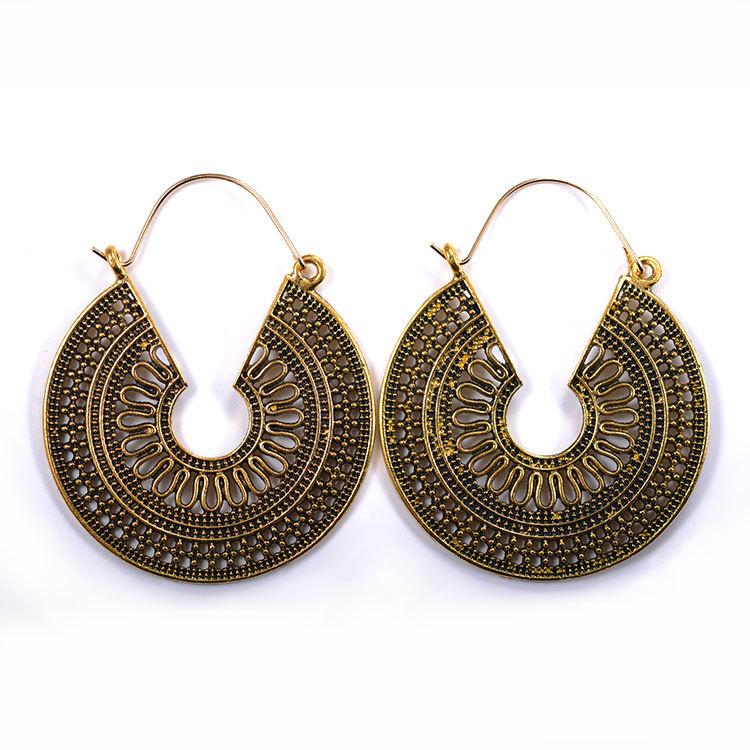 Middle Eastern Bohemian Vintage Openwork Metal Earrings Dubai Jewelry