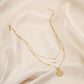 Personalized fashion stainless steel double stacked stitching golden freshwater pearl coin necklace collarbone chain