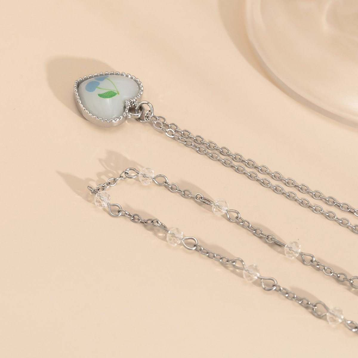 Jewelry Niche Heart-shaped Cherry Pendant Necklace Female Simple Versatile Imitation Crystal Double Layer Necklace