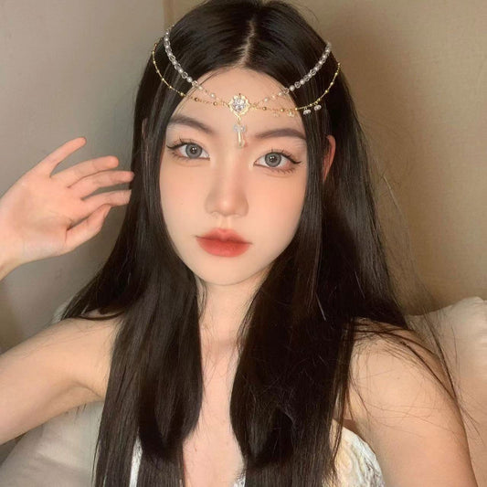 Exotic headdress Hanfu ancient hair ornament femininity forehead ornament crystal eyebrow pendant bridal head chain photo props