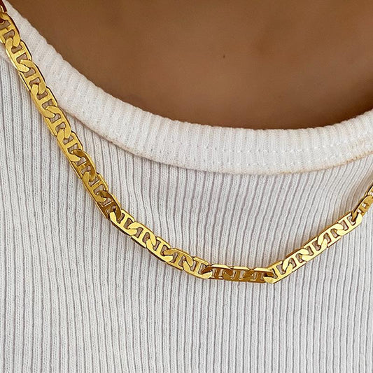 Jewelry Simple Metal Texture Imitation Gold Chain Necklace Retro Geometric Single Layer Clavicle Necklace Women
