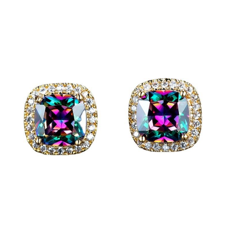 Jewelry Temperament Women's Color Diamond Earrings Fashion Niche Four-claw Stud Earrings Jewelry