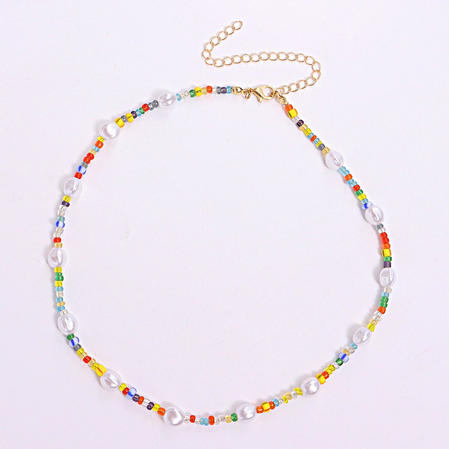 Jewelry Color Transparent White and Blue Rice Bead Necklace Female Fashion Popular Personality Pearl Necklace