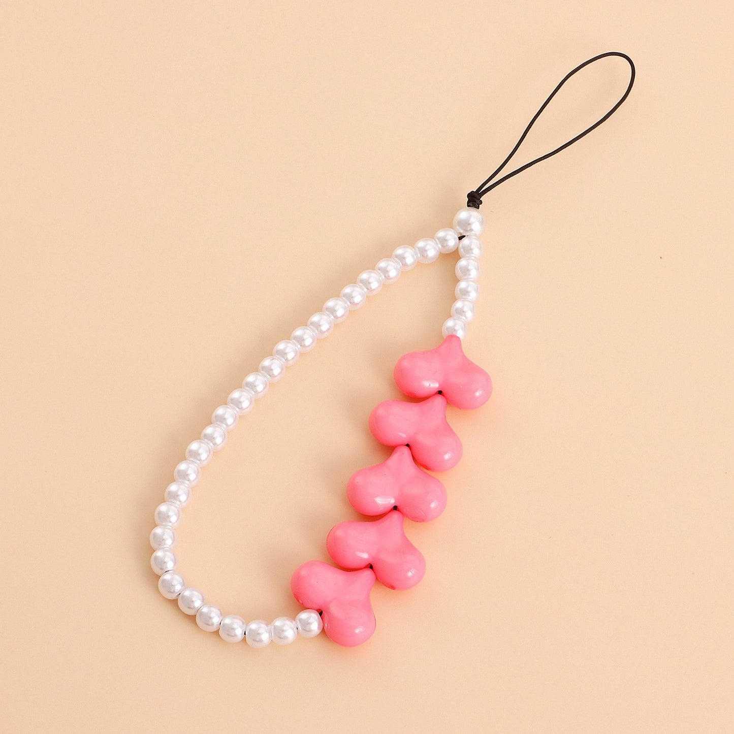 Jewelry Pink Exaggerated Geometric Love Mobile Phone Chain Female Acrylic Pearl Mobile Phone Anti-lost Lanyard