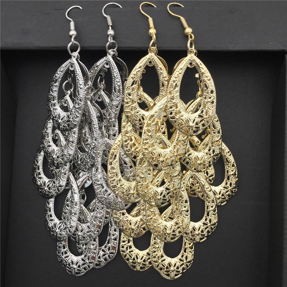 Indian Baroque Bird's Nest Shaped Metal Hollow String Long Earrings Ladies Earrings Night Exaggerated Evening Jewelry