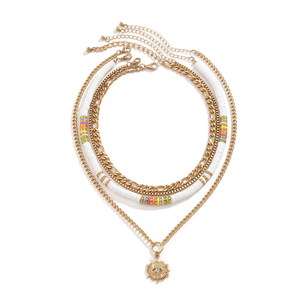 Jewelry Ethnic Soft Pottery Color Necklace Trendy Personality Metal Diamond Eye Pendant Necklace Female