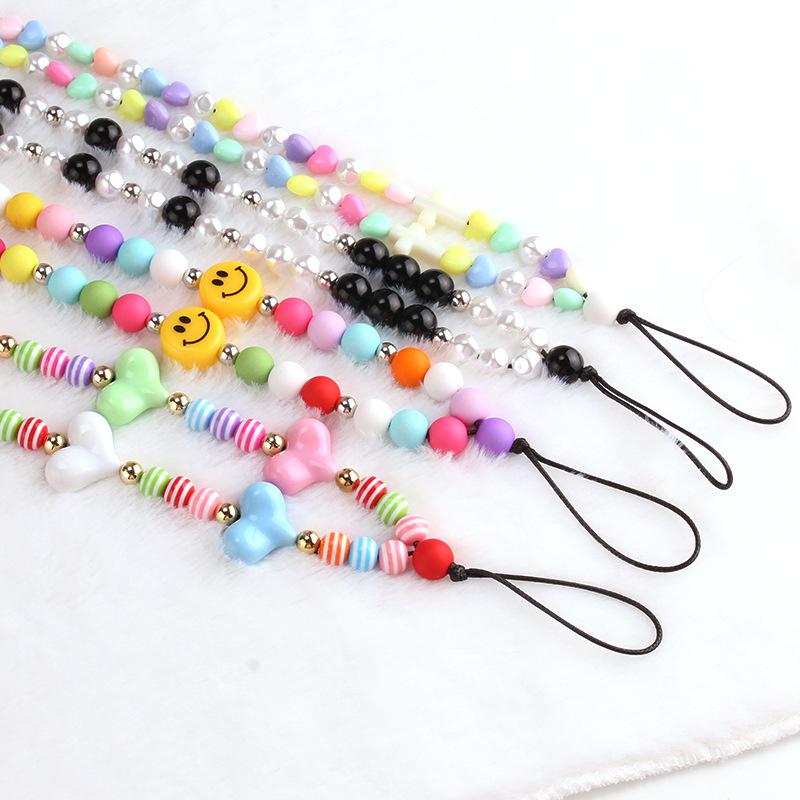 Trend acrylic candy color chain diy mobile phone chain pendant peach heart smiley jewelry accessories mobile phone chain