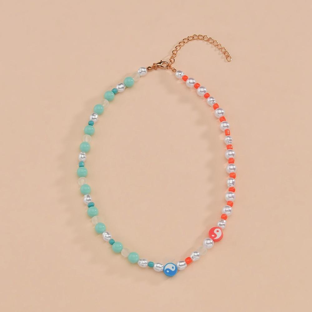 Fashion soft pottery Tai Chi figure necklace collarbone chain special-shaped gourd pearl necklace accessories