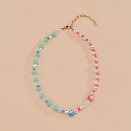 Fashion soft pottery Tai Chi figure necklace collarbone chain special-shaped gourd pearl necklace accessories