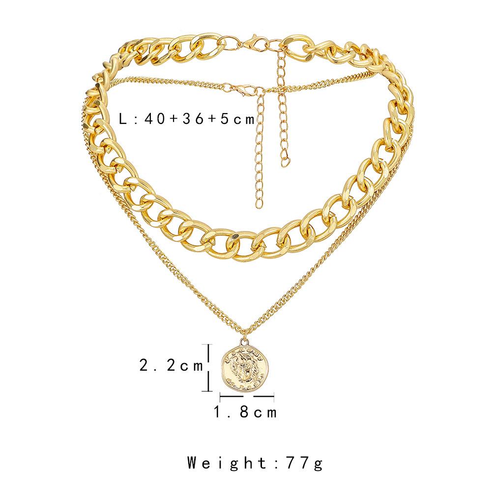 Jewelry punk hip-hop double thick chain choker necklace fashion retro coin pendant necklace