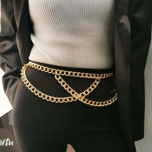 Jewelry Personality Geometric Thick Chain Body Chain Fashion Creative Simple Chain Cross Tassel Waist Chain