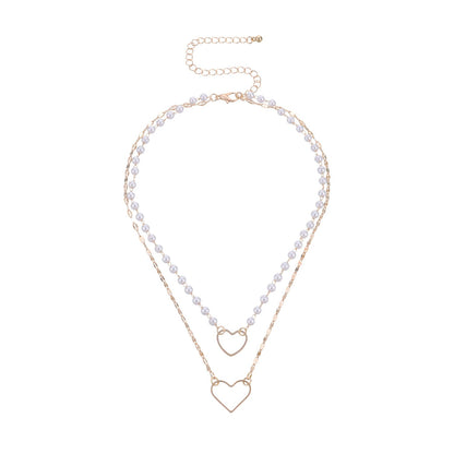 Jewelry fashion heart-shaped pendant trend female necklace double white pearl temperament popular