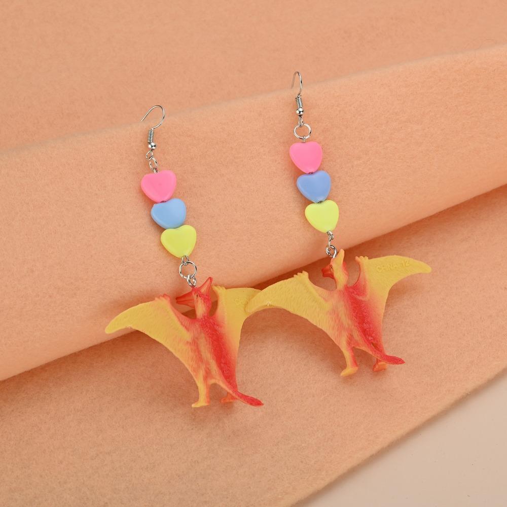 Fashion Toy Dinosaur Earrings Resin Candy Color Heart Shape Earrings Kids Jewelry Accessories