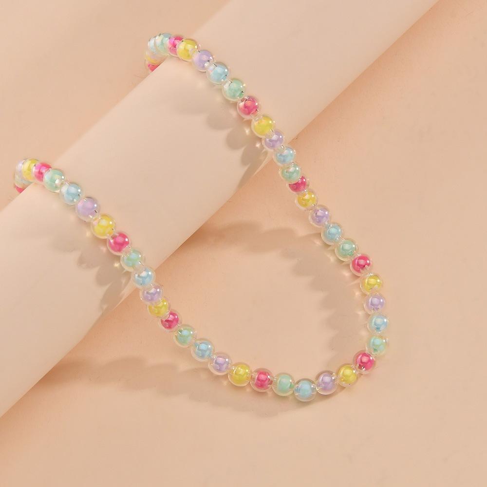 Fashion Small Fresh Macarons Candy Color Beads Middle Bead Necklace Clavicle Chain Accessories