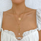 N9829 Double Layered Necklace Geometric Serpentine Square Card Pendant Necklace Simple Retro Creative Necklace Women