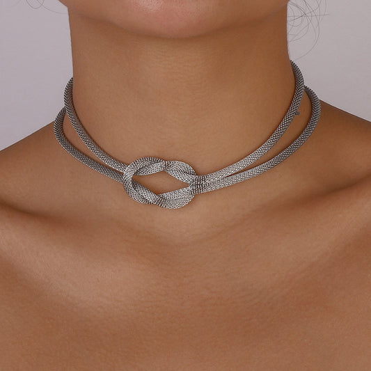 N1161 Creative Network Chain Necklace Women's French Light Luxury Buckle Knotted Necklace Cold and Personality Necklace