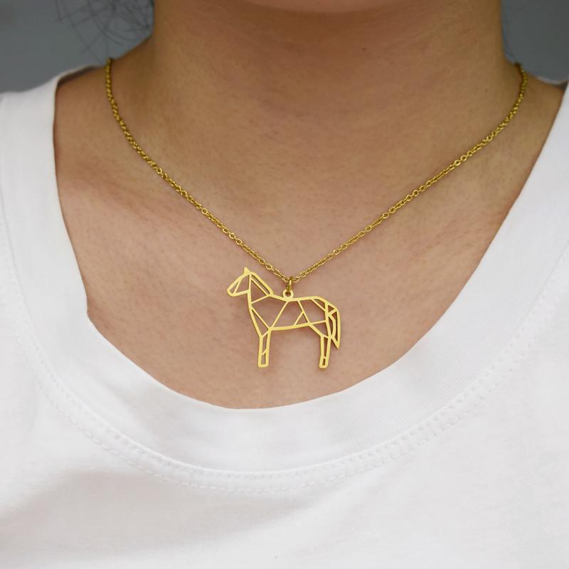 Creative Versatile Hollow Pony Necklace Paper Folded Cartoon Unicorn Pendant Stainless Steel Jewelry