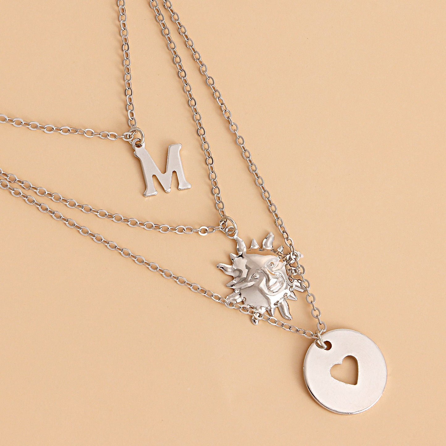 Jewelry geometric disc hollow love pendant necklace female simple temperament letter M clavicle chain