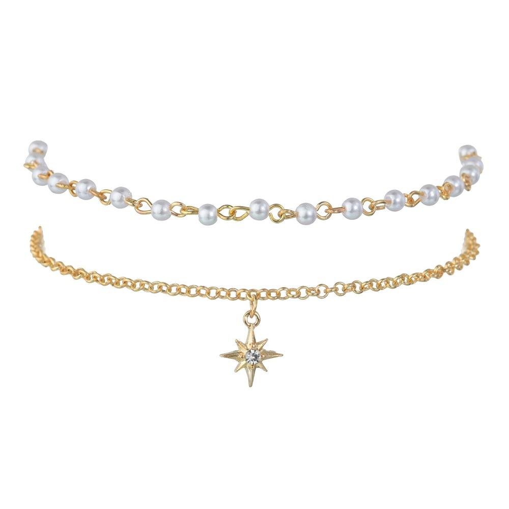 Fashion Alloy Pearl Anklet Popular Hexagram Pendant Anklet Women Jewelry