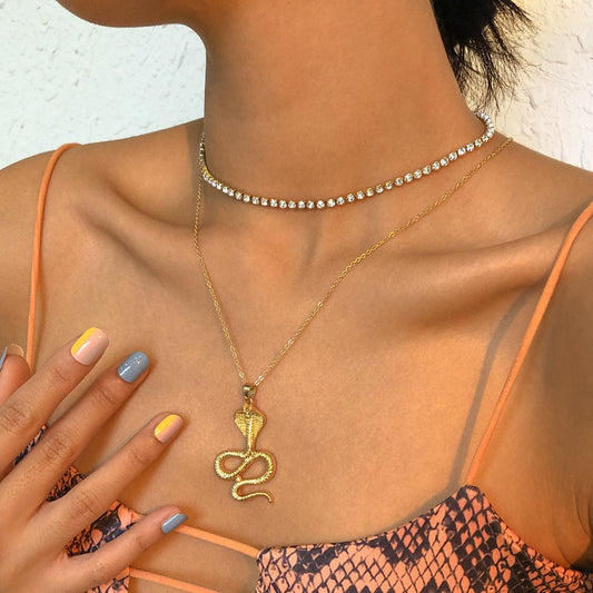 N916 Exaggerated Double Layer Neck Chain Claw Chain Serpentine Retro Clavicle Necklace Personality Long Animal Necklace Women
