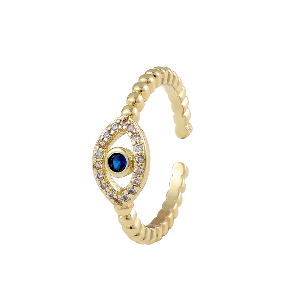 Simple and cold blue diamond eyes copper micro-inlaid open ring ladies beautiful and fresh retro rings for ladies