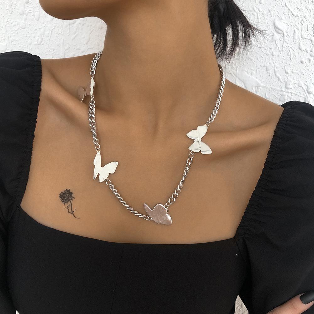 N8668 Jewelry Fashion Cool Hip Hop Chain Necklace Personality Retro Creative Simple Butterfly Necklace Female